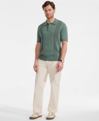 Men's Short Sleeve Vertical Rib Button Down Sweater Polo