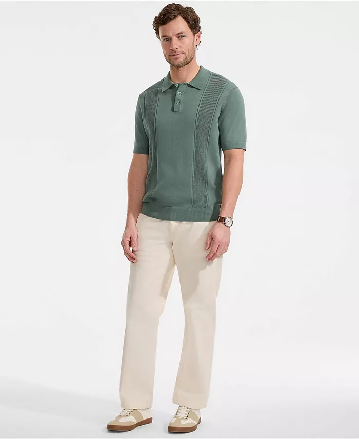 Men's Short Sleeve Vertical Rib Button Down Sweater Polo - thumbnail 4