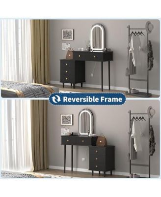 Modern Wood Makeup Vanity Desk with Adjustable Lighted Mirror, Drawers and Cabinet