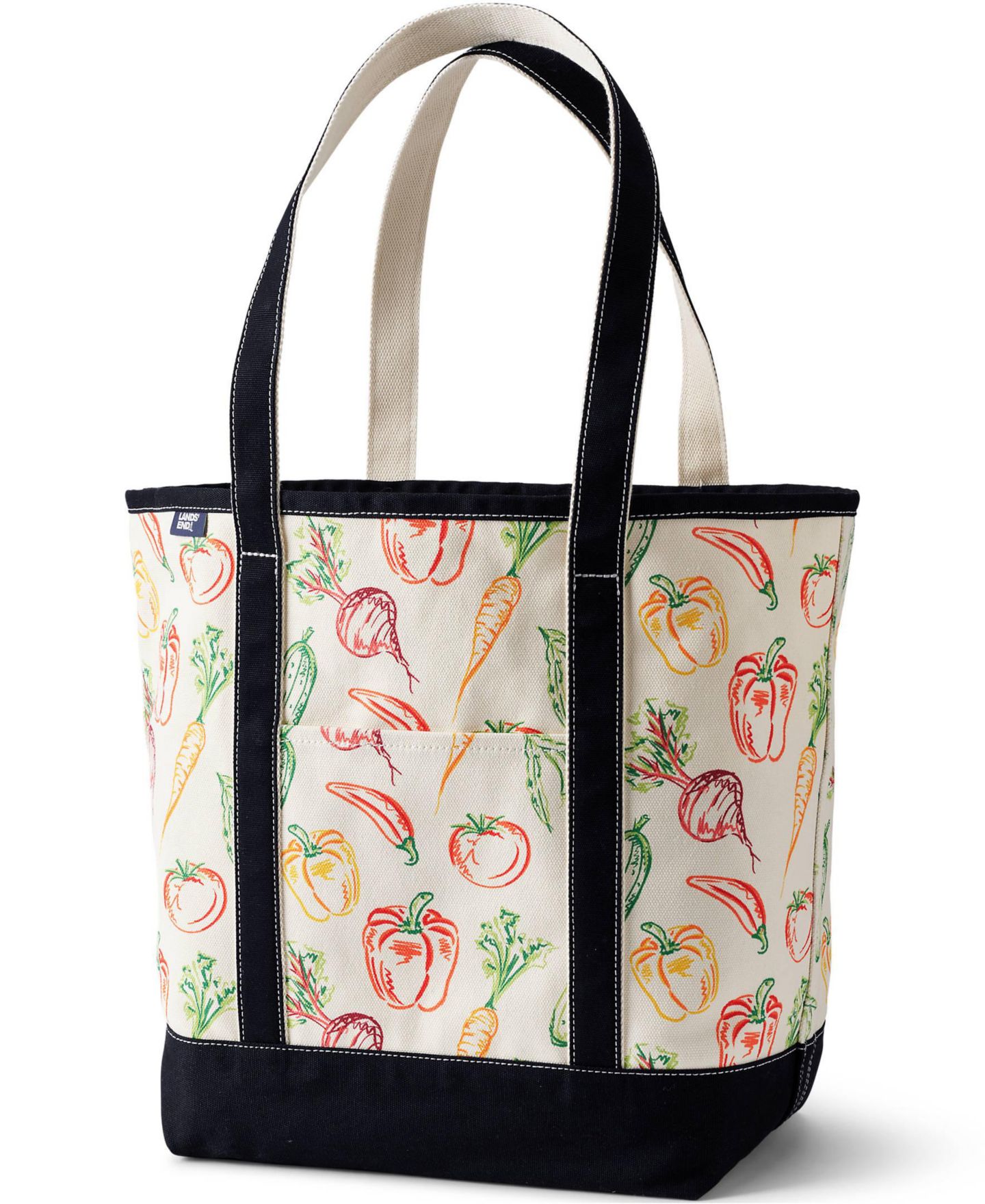 Женская сумка Lands' End Large Print 5 Pocket Open Top Long Handle Canvas, цвет: Натуральный / Синий — фото 1