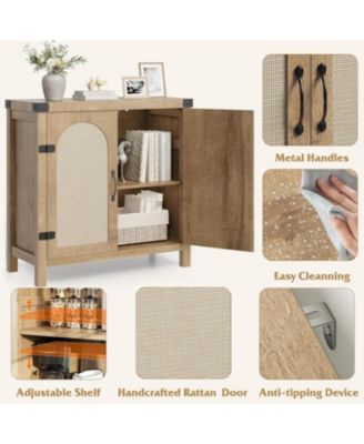 31.5 Inch Rattan Buffet Cabinet 2 Doors Adjustable Shelves Natural