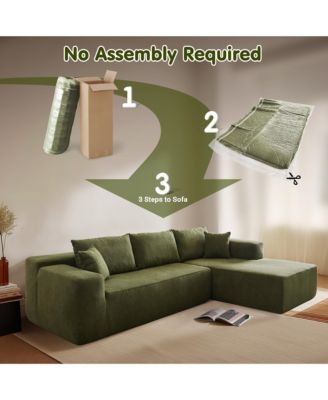 104" No Assembly Required Cloud Sectional Sofa, L-Shape Couch Chaise Lounge with Deep Seat and Wide Armrest for Living Room Bedroom