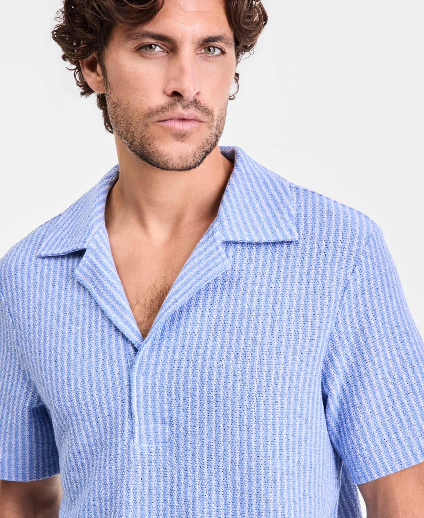 Мужская рубашка Alfani Short-Sleeve Boucle Stripe Knit Shirt, Macy's Exclusive, цвет: Синий — фото 3