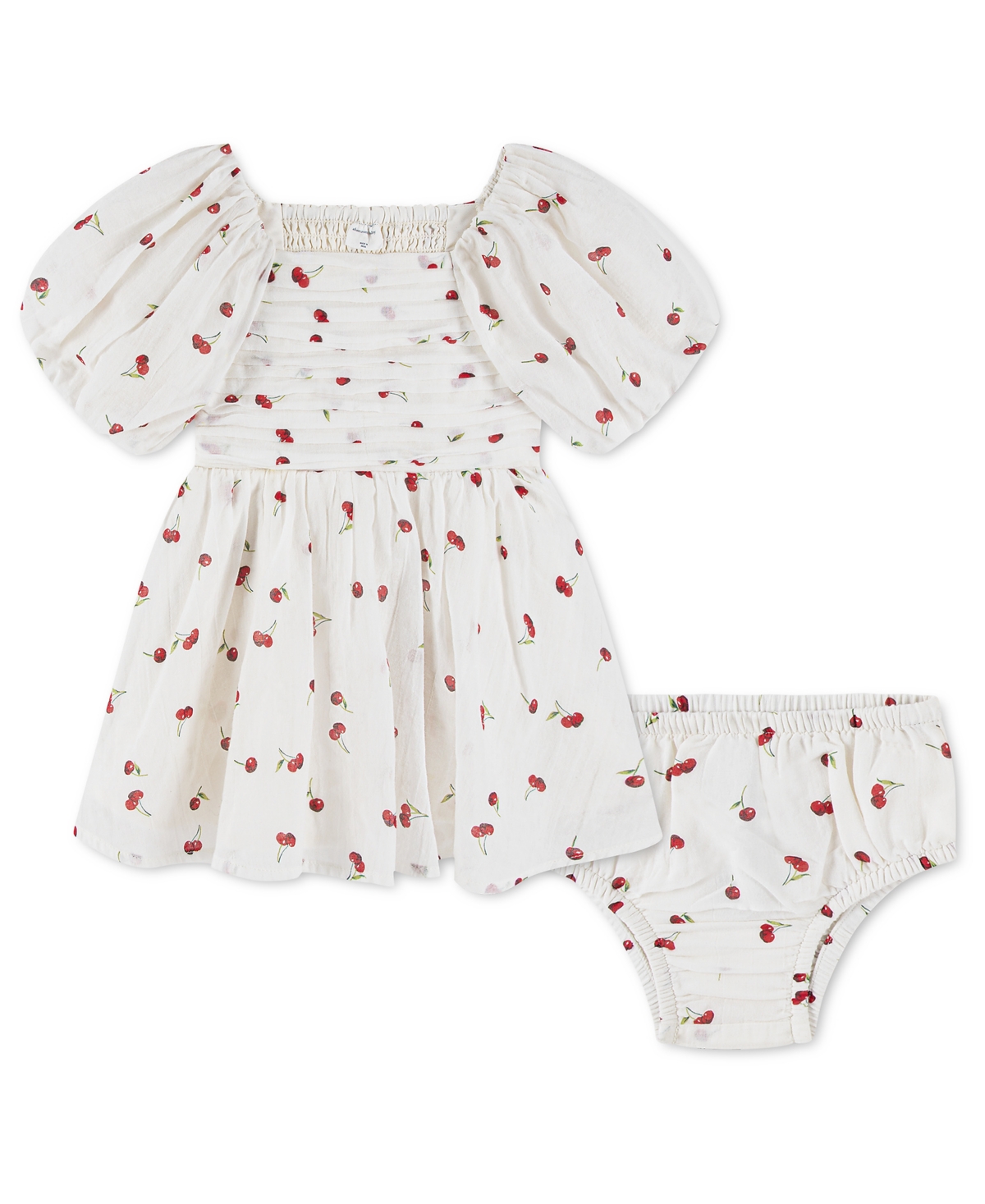 abercrombie kids Baby Girls' Puff Sleeve Dress and Diaper Cover, 2-Piece Set - White/Cherry