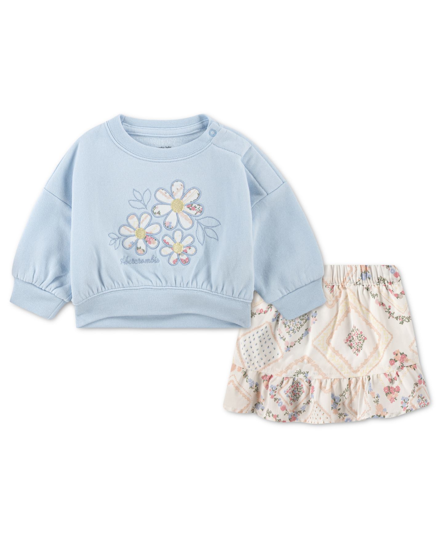 Детский комплект abercrombie kids для девочки: свитшот и юбка-шорты, 2 предмета, цвет: Ледяной / Мягкий кремовый — фото 1