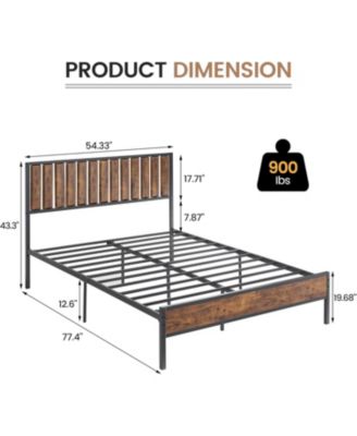 Rustic Full Bed Frame With Headboard Metal Platform Farmhouse Heavy Duty No Box Spring Easy Storage