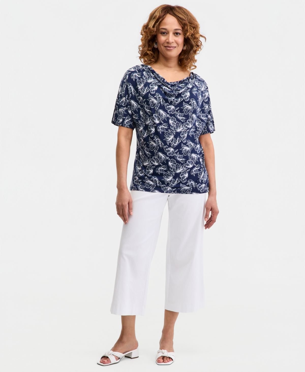 Jm Collection Women's Printed Cowl-Neck Knit Top