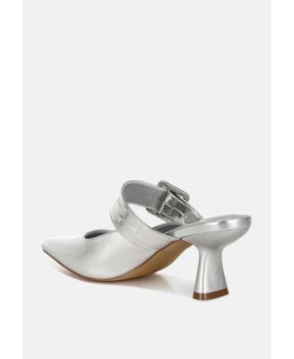 Womens Bismi Large Buckle Kitten Heel Mules