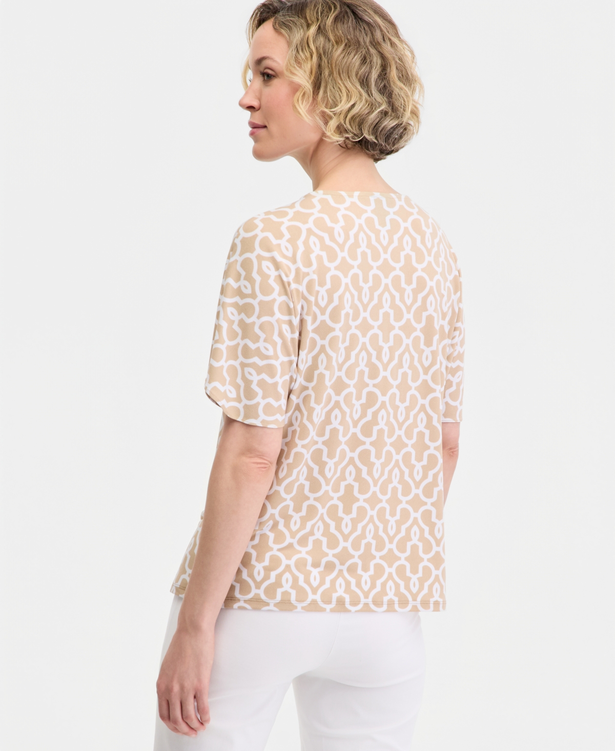 Jm Collection Women's Short Dolman Sleeve Printed Keyhole Knit Top, Macy's Exclusive