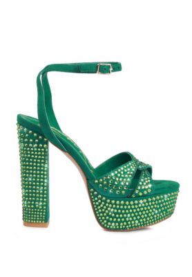 Womens Bellini Heat-Set Diamante High Block Heel Sandals