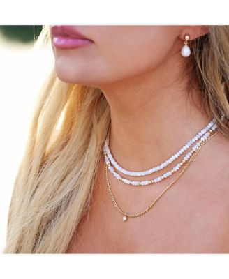 Filled Curb Chain With Mini Pearl Charm Necklace