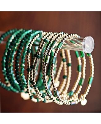 3mm Gold Filled Ball and Emerald Glass Bead Stretch Bracelet