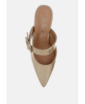 Womens Bismi Large Buckle Kitten Heel Mules