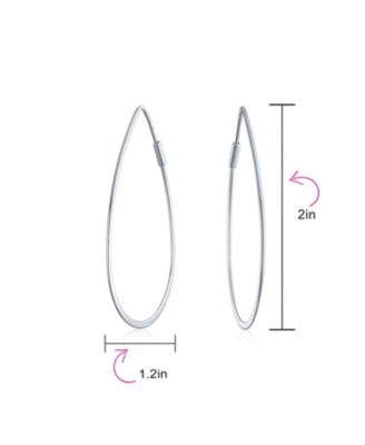 Endless Lightweight Thin Oval Shape Big Hoop Earrings .925 Sterling Silver 2 Inch