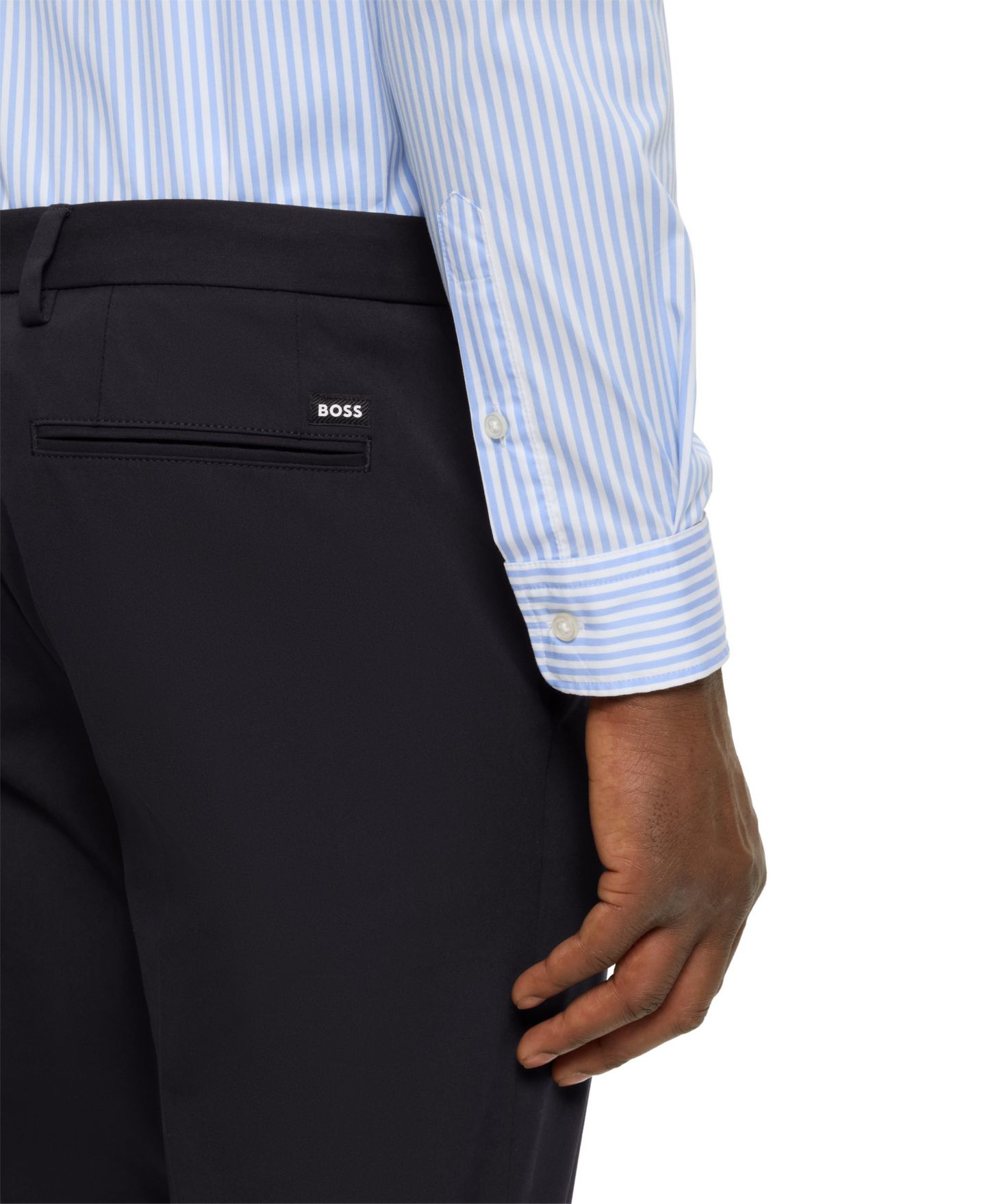 Мужские брюки Hugo Boss Stretch Cotton Blend Slim-Fit, цвет: Тёмный синий — фото 2