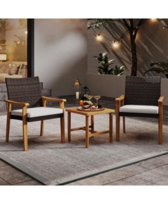 Patio PE Wicker 3-Piece Bistro Set with Acacia Wood Table