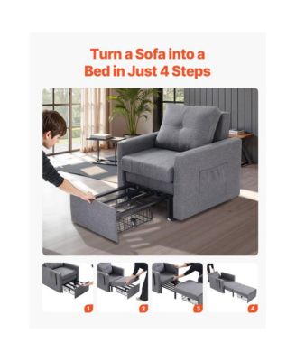 Sleeper Sofa Bed with Side Pocket, Pillow, Armrest, Desk Board & 5 Adjustable Angles