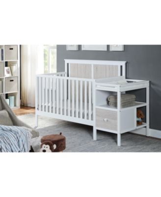 Rockport 4in1 Crib and Changer Combo Dual Tone Finish Space Saving Design with Storage Shelves for Baby Nursery