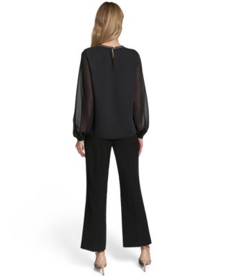 Women's Mixed Media Novelty Trim Top