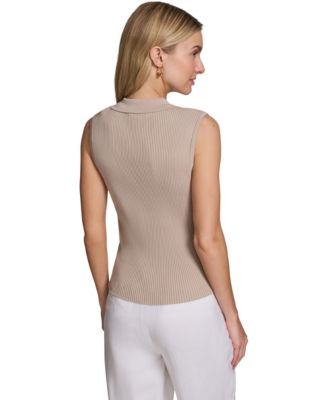 Women's Sleeveless Button-Front Collared Sweater