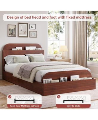 Twin XL Bed Frame with Storage Headboard and Raised Footboard Low Platform Wood Slats No Box Spring Espresso