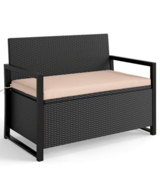 Patio Wicker Loveseat with Hidden Storage Bench for Outdoors