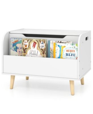 Kids Wooden Toy Box with Front Bookshelf and Solid Wood Legs