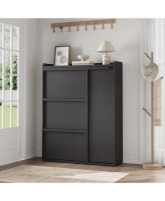 Cabinet with 3 Flip Drawers and Side Door Hidden Shoe Organizer with Adjustable Shelves Freestanding Wooden Shoe Cabinet.