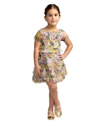Big Girls Floral Scoop Neck Ruffle Dress