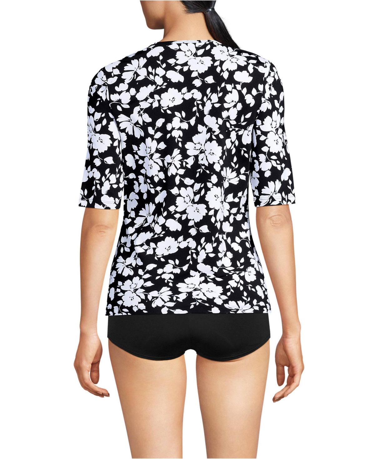 Lands' End Women's SunShade Upf 50 Elbow Sleeve Rash Guard Swim Tee