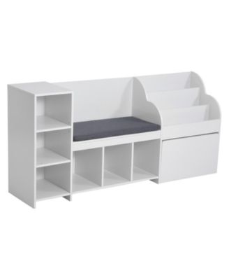 Wooden Kids Storage Bench with Bookshelf and Toy Box