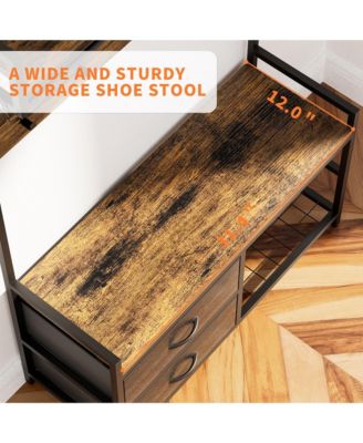 Entryway Coat Rack - 33.1" Hall Tree with 2 Movable Drawers, Shoe Storage, Garment Racks, 23 Hooks and Shelves for Hallways