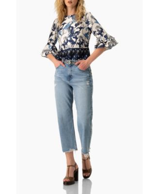 Women's Floral Blouse with Sleeve Ruffles