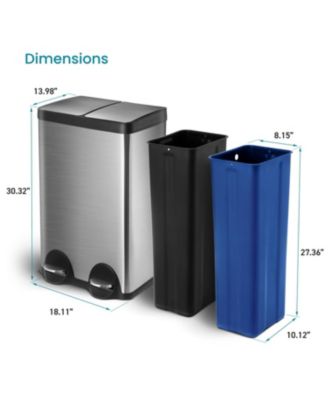 16 Gallon Dual Trash and Recycling Can with Removable Liners and Soft Close Lids, Stainless Steel
