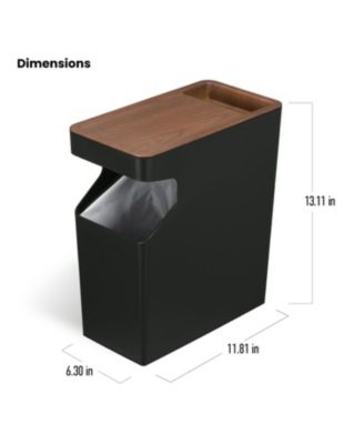 2-Pack 2 Gallon Small Trash Can, Slim Rectangular Wastebasket with Wood Grain Cover