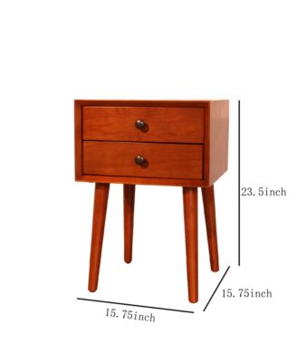 Mid Century Nightstand with Solid Wood Legs, Side End Table with 2 Drawers, Vintage Bedside Cabinet for Bedroom, Living Room