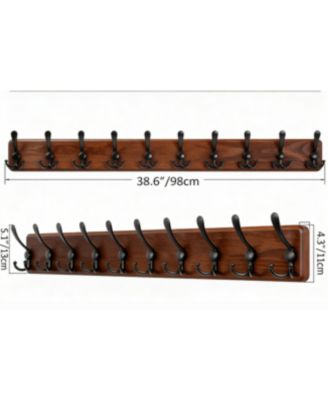 Rustic Wood Coat Rack - 10 Hooks for Coats, Hats, Bags - Wall Mount