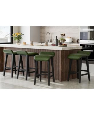 Set of 4 Modern Counter Height Bar Stools, Upholstered Kitchen Stools with Wood Legs