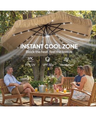 9 ft Tiki Outdoor Patio Umbrella with Solar Light, Tilt