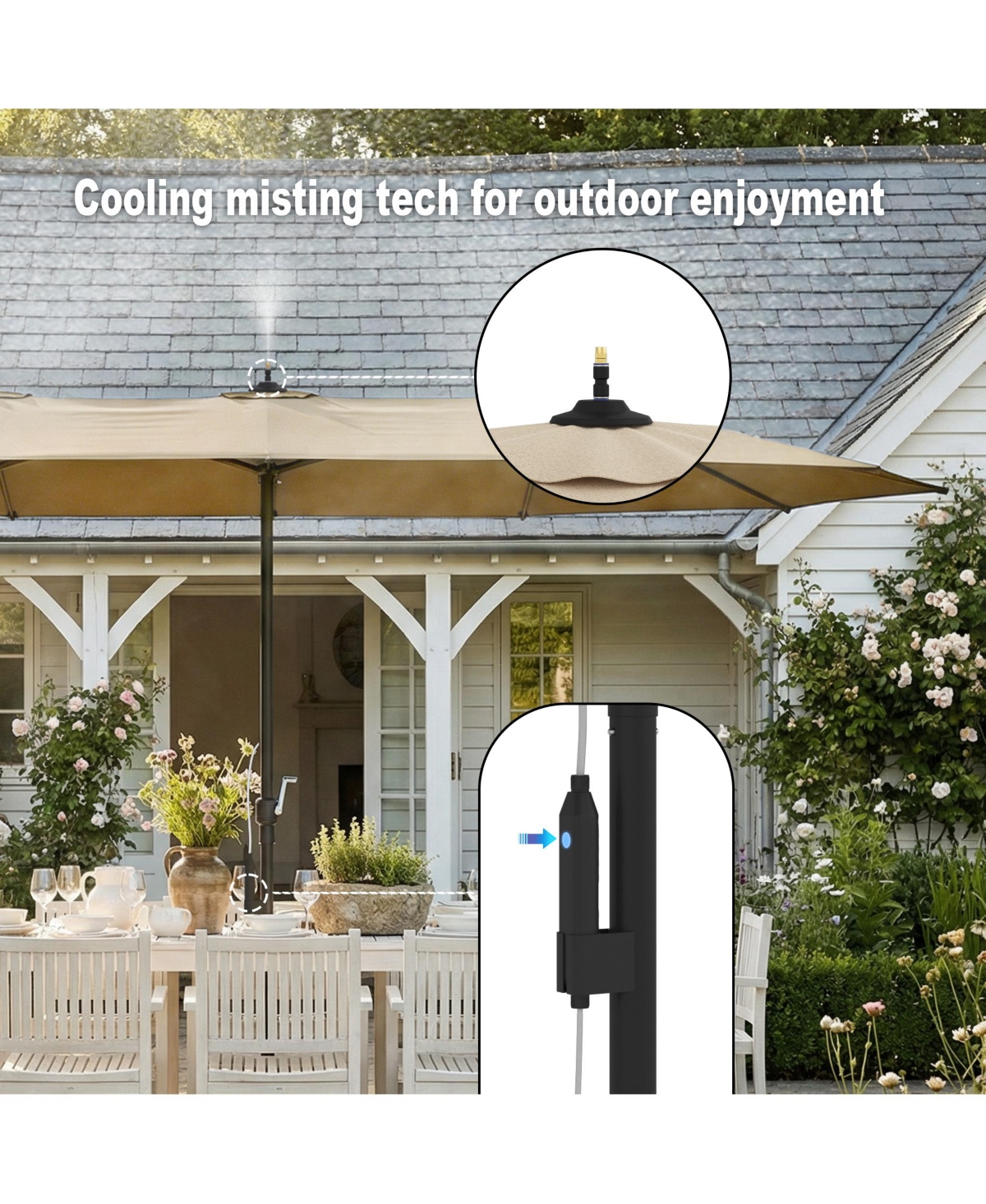 Homsee 15 ft. Double Sided Umbrella Outdoor Patio with Spray System, Base and Sand Bag