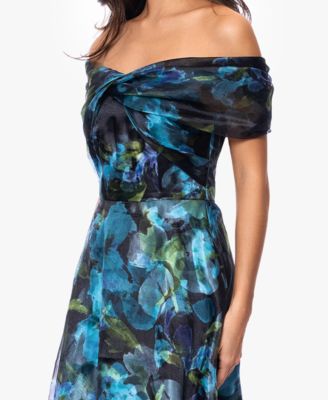 Petite Printed Off-The-Shoulder Ball Gown