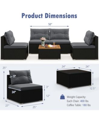 Set Of 5 Outdoor Furniture Set w/ Seat and Back Cushions Acacia Wood Tabletop