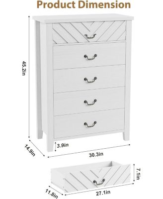 Farmhouse 5 Dresser for Bedroom, 45.2 in Tall Dresser, Vertical Drawer with Storage Freestanding