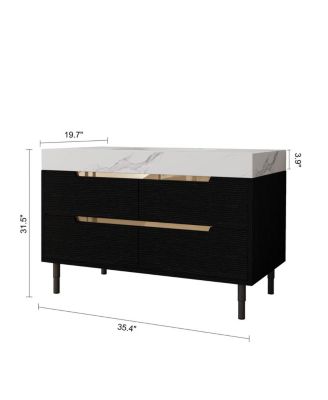 35.4" Modern Sintered Stone Bathroom Vanity, Free-Standing or Wall-Mounted, 4 Soft-Close Drawers, Undermount Sink