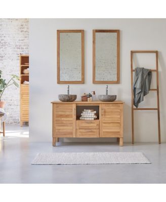 Solid Teak Wood Vanity Cabinet Wash Stand Adjustable Drawers Bathroom Furniture