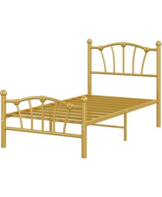 Bed Frame for Kids, Twin Size Bed with Headboard and Footboard, Heart Shaped Platform Bed Frame, Heavy Metal Slat Support, Noiseless