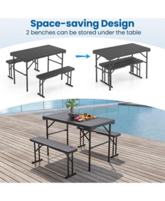 Outdoor Folding Table and Bench Set with HDPE Top and Metal Frame