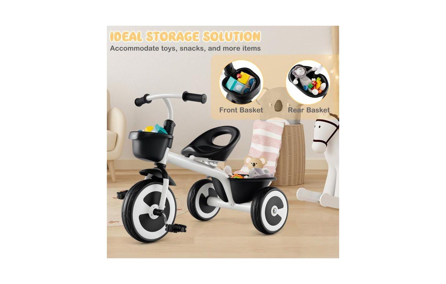 Детская игрушка HONGGE Toddler Tricycle with Adjustable Seat and Storage Baskets, Ages 1.5-5, цвет: Чёрный — фото 7