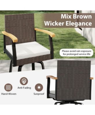 Outdoor 360-Degree Swivel Bar Stool with Cushion and Acacia Wood Armrests