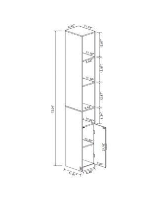 72" Tall Slim Storage Cabinet - 6-Tier Freestanding Bathroom Cabinet 1 Door and 2 Adjustable Shelves for Bathroom, Living Room